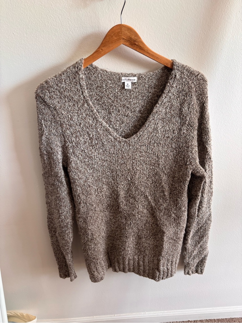 Soft Surroundings Taupe V-Neck Bouclé Sweater - Women's